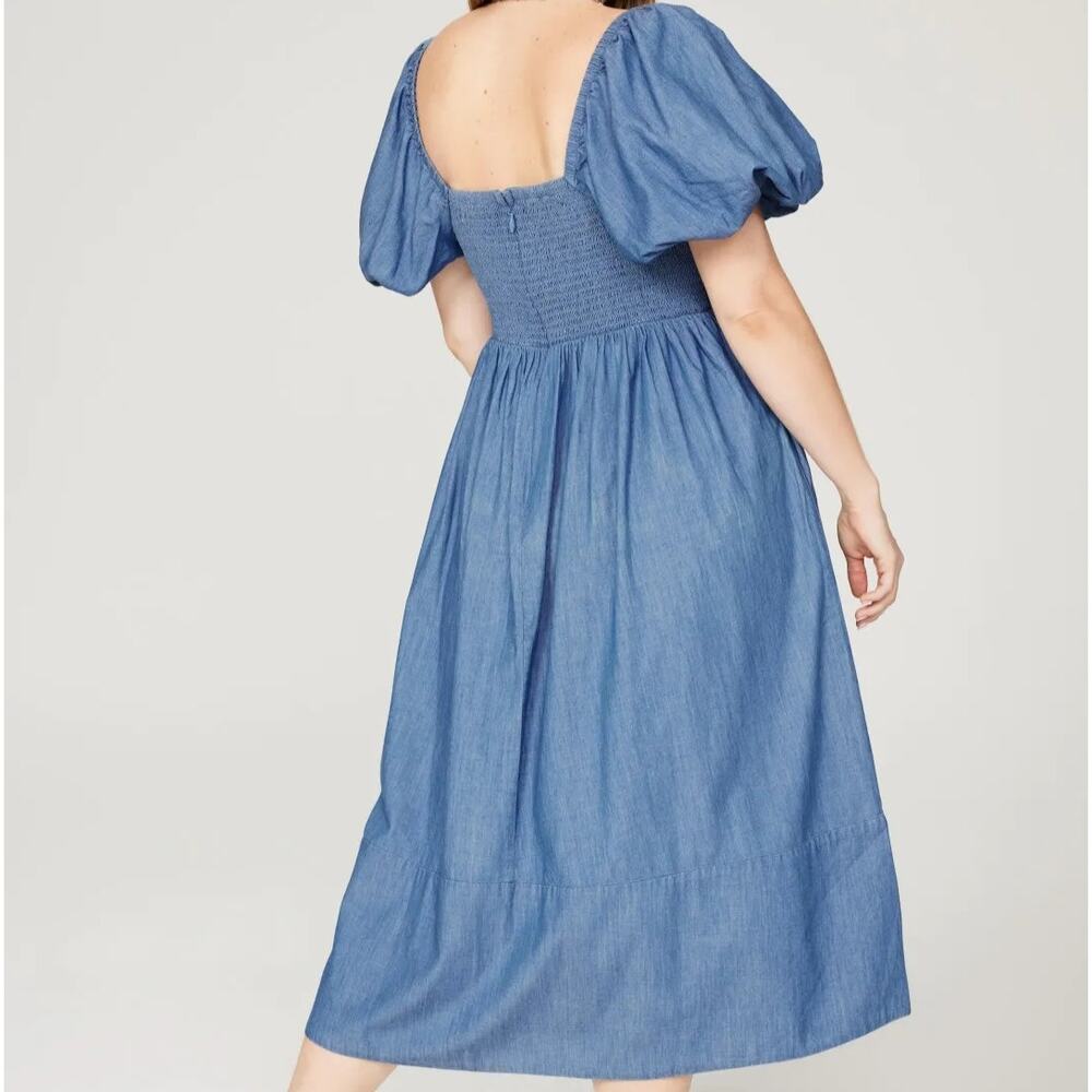 Jason Wu Linen Blend Chambray Square Neck Puff Sleeve Midi Dress size 6 Milkmaid - Picture 8 of 12
